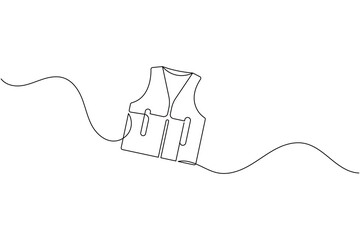 Life jacket continuous one line art drawing safety vest vector illustration
