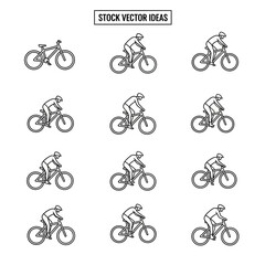 Obraz premium Dynamic mountain biker poses collection of action sports cycling bicycle illustrations isolated on white background