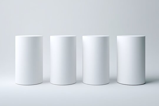 Four plain white cylinders on a light gray background