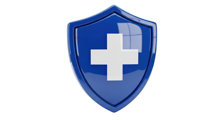 Obraz premium Glossy Blue Shield with White Cross Symbol.