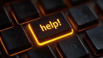 Computer keyboard with glowing "Help!" key