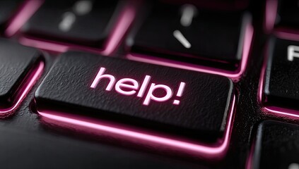 Close-up of a keyboard key with the word "help!