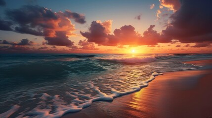 A photo of a sunset over a peaceful beach