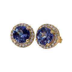  Round Sapphire Gold Halo Earrings Elegant Style 