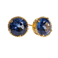  Round Sapphire Gold Halo Earrings Elegant Style 