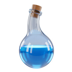 Glass potion bottle with blue liquid and cork