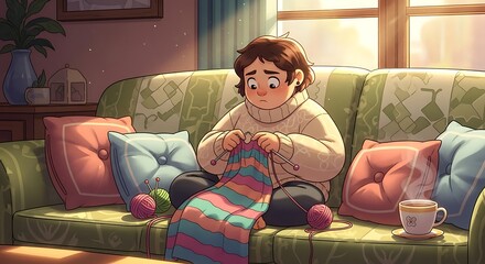 Obraz premium Woman Knitting At Home.