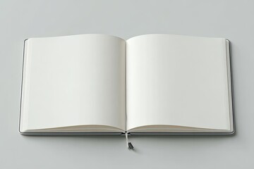Open notebook on gray surface