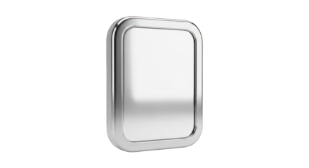 Modern Rectangular Chrome Handle with Rounded Corners on White Background.