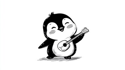Cute penguin playing ukulele