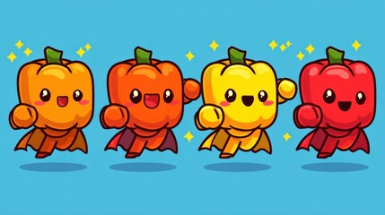 Fototapeta premium Cute peppers superheroes
