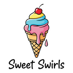 Sweet Swirls Cartoon Ice Cream with Melting Drops