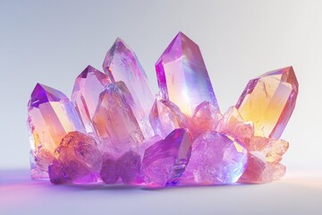 A cluster of vibrant purple and orange crystals, gleaming with iridescent light.