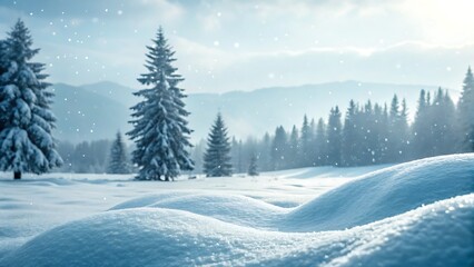 Snow covered pine trees in a serene winter forest landscape