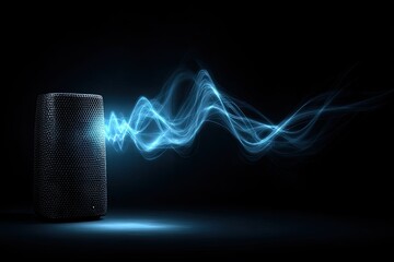 Small speaker emitting blue sound waves