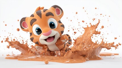Cute tiger cub in splash