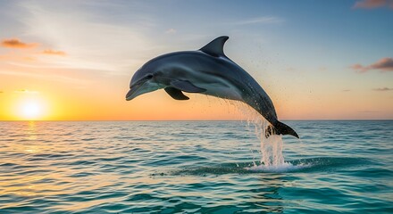 Dolphin Jump Sunset Sea.