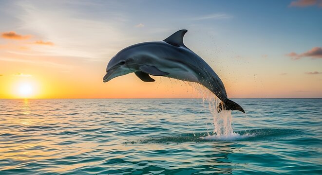 Dolphin Jump Sunset Sea.