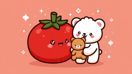 Cute tomato and bears illustration