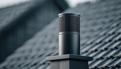 Dark chimney top on a house roof