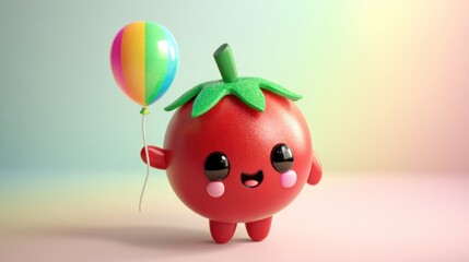 Cute tomato character with balloon