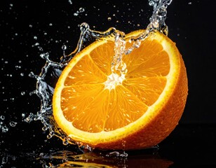 Vibrant Orange Half Splashing Water Dynamic Studio Shot.