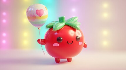 Cute tomato holding balloon