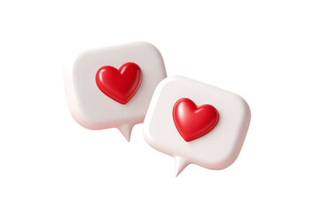 Two white speech bubbles with red hearts inside on black background love message