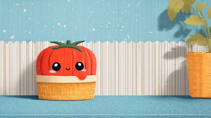 Cute tomato in basket illustration