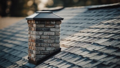 Brick chimney on a tiled roof (1)