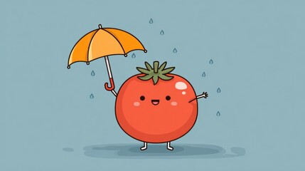 Cute tomato under umbrella