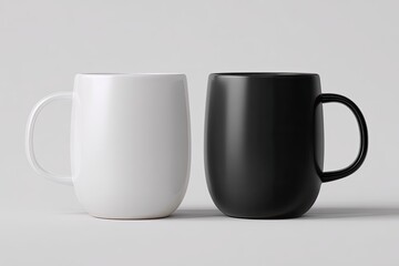 Obraz premium Two monochrome mugs on a light background