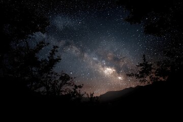 Milky Way over dark mountains