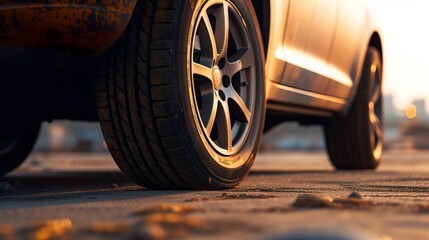 A photo of a tire under a car