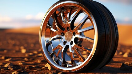 A photo of a tire with a chrome rim