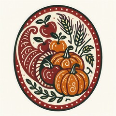 Vintage Pumpkin Illustration & Autumn Harvest Design – Colorful Seasonal Iconography on White Background