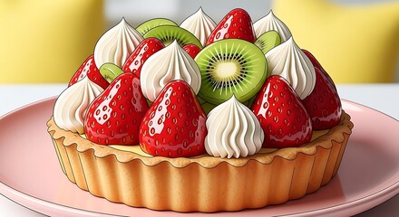 Fruit tart with cream.