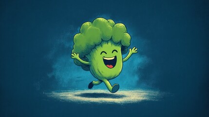 Funny broccoli character running