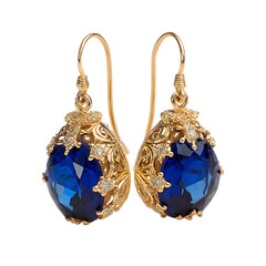 Sapphire Gold Crown Style Earrings Elegant Design 