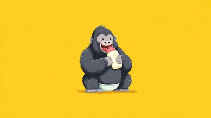 Gorilla baby bottle cute illustration
