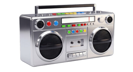 Fototapeta premium Retro Silver Boombox with Colorful Buttons and Cassette Player.