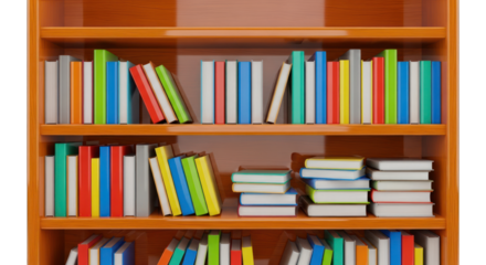 Colorful Books on Wooden Bookshelf.