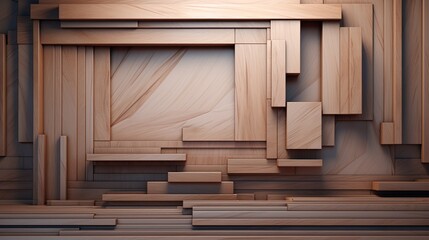Wooden Abstract Geometric Pattern with Rectangular Blocks in Warm Natural Tones