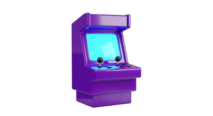 Purple Arcade Game Machine with Joysticks and Screen.