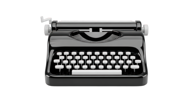 Classic Black Typewriter with White Keys and Details.