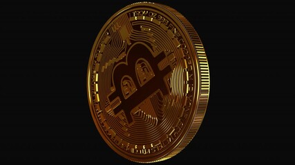 Elegant golden bitcoin cryptocurrency rotating smoothly in continuous loop on transparent alpha background for premium business and digital currency media - Powered by Adobe