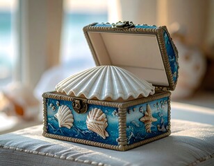 Seashell box on a light surface