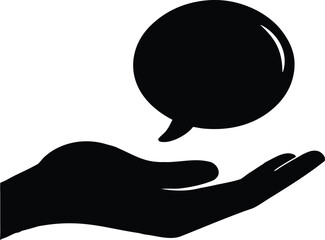 Hand Receiving a Speech Bubble Vector Icon - Communication, Feedback, and Idea Generation Symbol