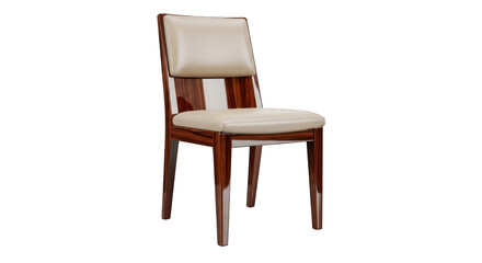 Elegant Wooden Chair with Cream Leather Seat and Back.