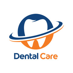 Blue and orange abstract tooth logo with text Dental Care vector
